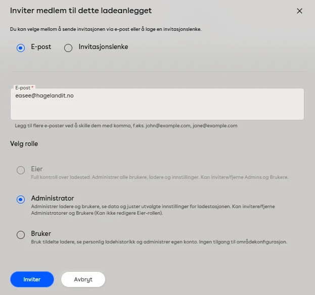 Skjermbilde av Easee-portalen